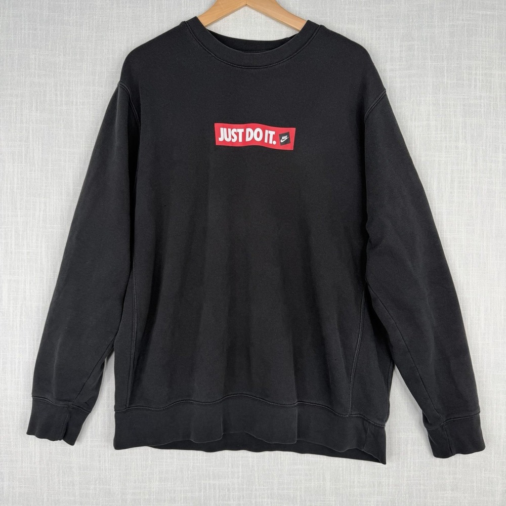 Nike Just Do It Black Long Sleeve Sweatshirt Mens Crew Neck Pullover‎ Casual XL